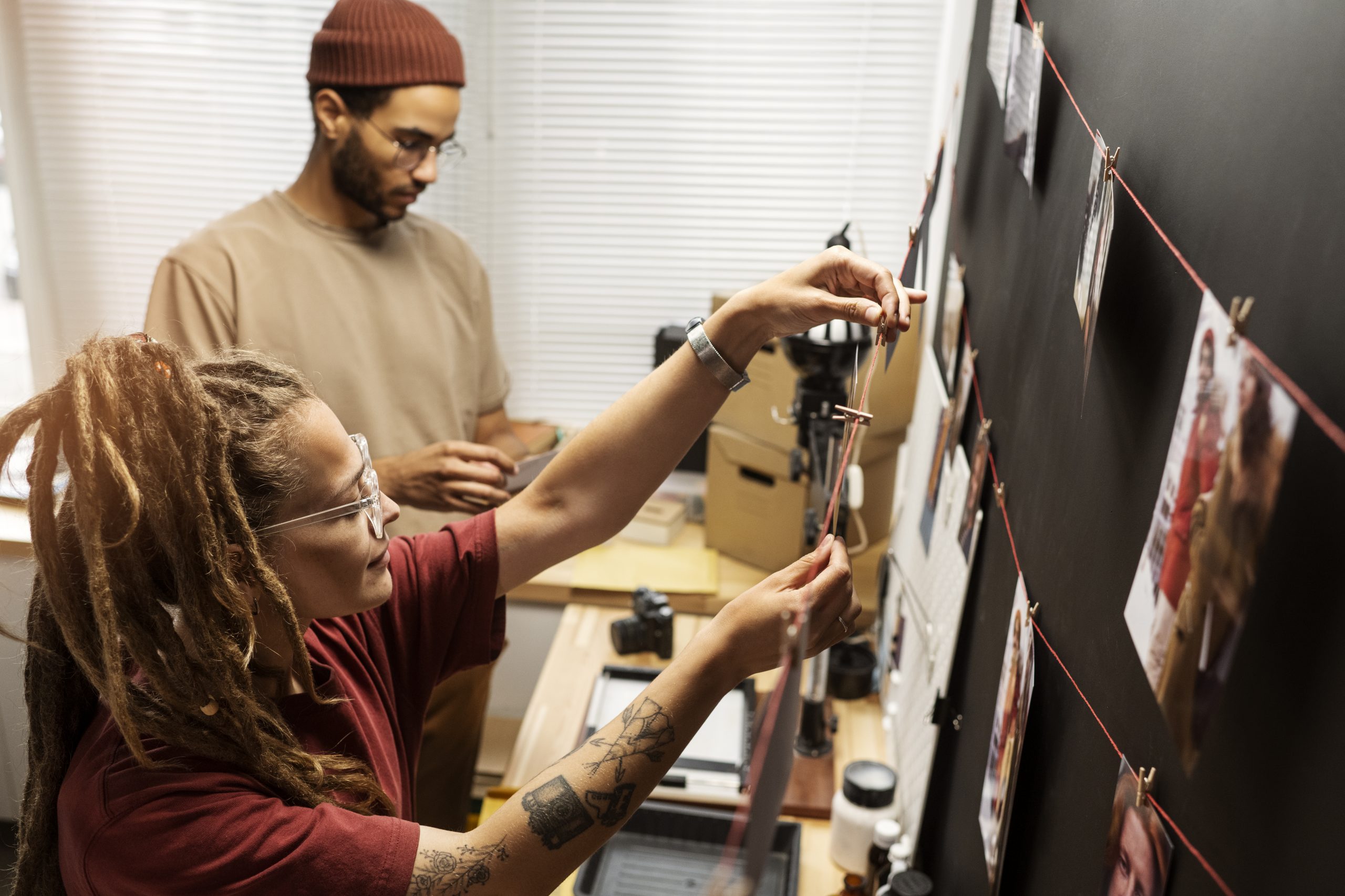 high angle people working darkroom